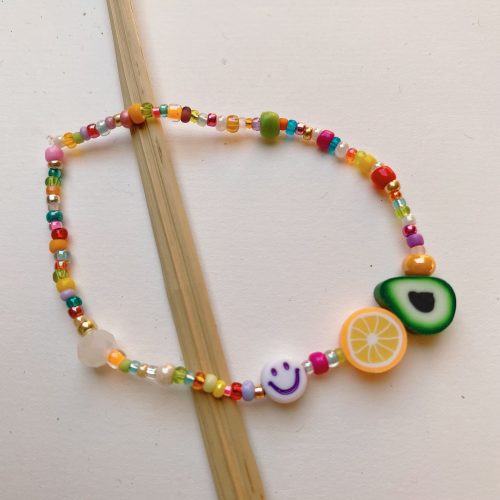 elastisches Orange-Avocado-lilaSmiley Gute-Laune Armband