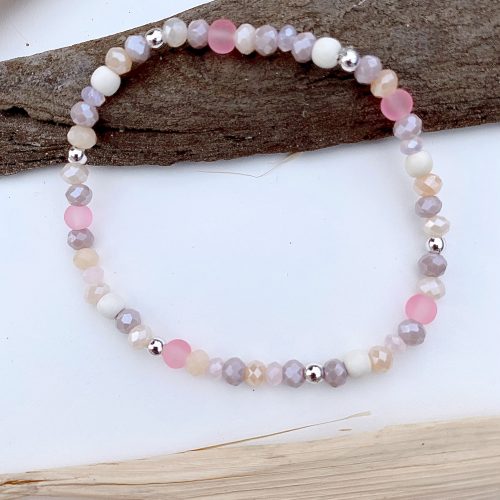 Glitzer Glasperlenarmband - lila-rosa silber