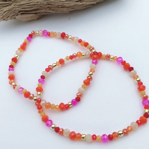 orange-rot-pink gold Glitzer Glasperlenarmband