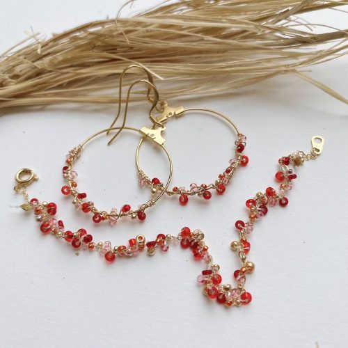 kleines vergoldetes rot Boho-Schmuckset