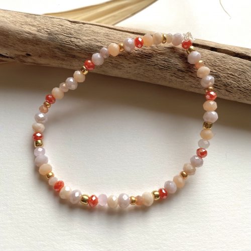 Creamy-orange dehnbares Glasperlenarmband - Gold