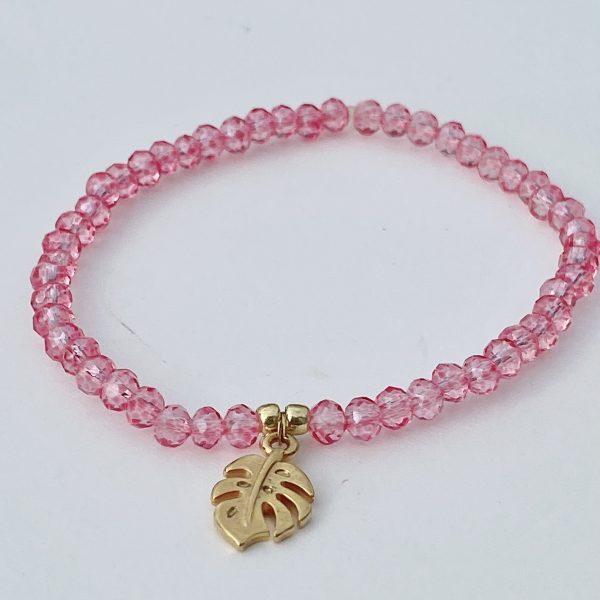 Monstera pink dehnbares Glitzerperlenarmband