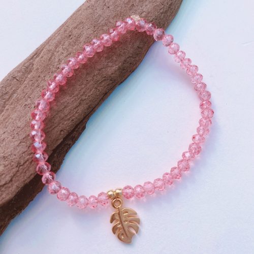 Monstera pink dehnbares Glitzerperlenarmband